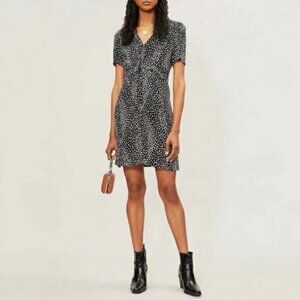 Maje Ripi Mini Dress Black Women's Large Twist Detail Animal Print Party